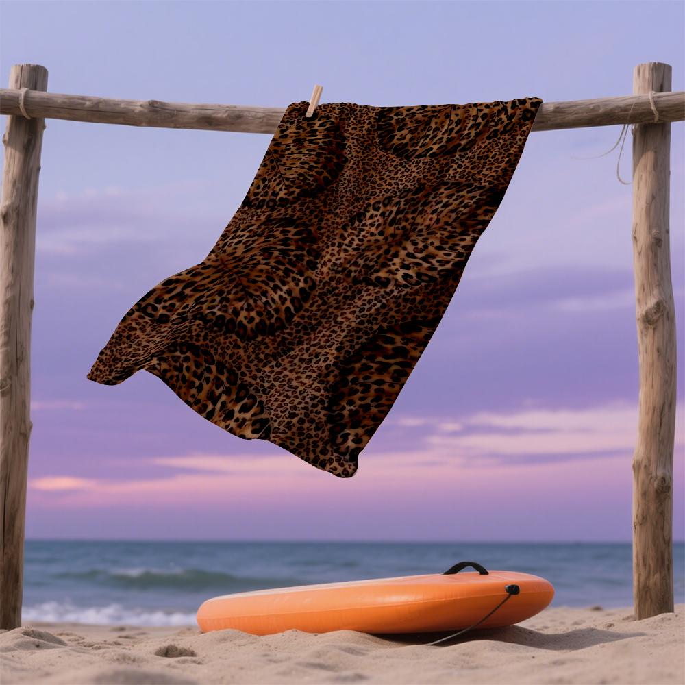 Leopard & Leaf Print Oversized Microfiber Beach Towel Sand Proof Quick Dry, Absorbent for Swimming Pool Travel Camping