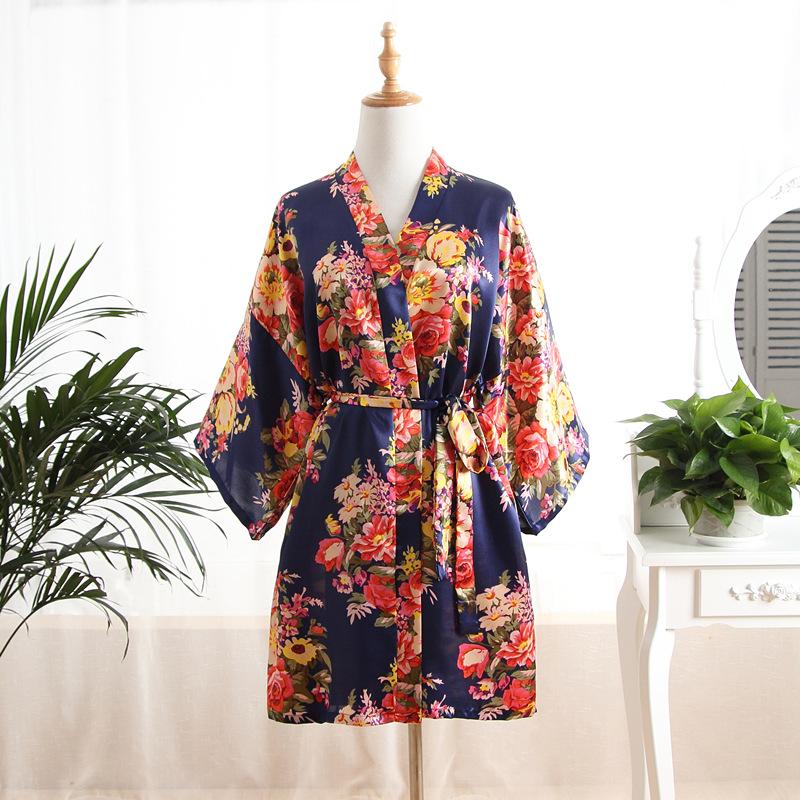 Comfortable Homewear Adult Sateen Peony Flower Open Robe Mother's Nightgown Nightgown Bathrobe Peacock Kimono Fashionable Elegant Elegant