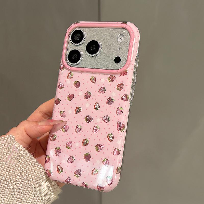 Ins Sweet Cute Bling Pink Strawberry Shockproof Phone Case For For Iphone 13 14 1 16 17 Pro Max Hard IMD TPU Back Cover