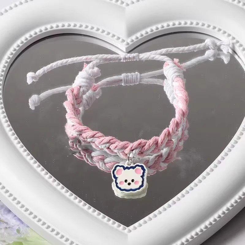 High-Value Cartoon Bestie Trio Magnetic Bracelets: Cute Bear Woven Adjustable Hand Rope for Couples