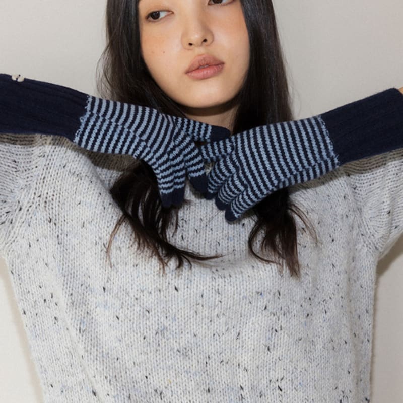 ANDNEEDS Stripe Cashmere Gloves (navy)