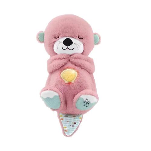 (Rosa) Con Movimento Respiratorio Giocattolo Lontra per Dormire Rilassante Giocattolo Musicale di Peluche per Bambini