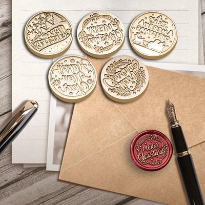 5 Pieces Christmas Seal Stamp Set Brass Head Embellishment Sealing for Holiday Party Envelope