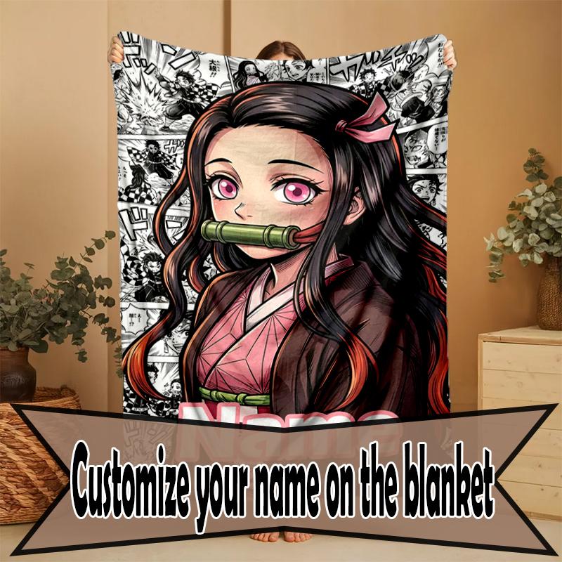Custom Name Personalized Demon Slayer Print Blanket, Home Decor, Bedroom, Sofa, Camping, Couch, Gifts for Birthday Christmas