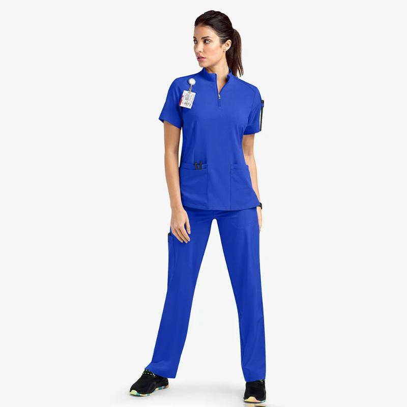 

Летняя одежда для хирургов с коротким рукавом и воротником-стойкой на молнии, одежда для салонов красоты и медсестер, больничные комбинезоны, топы S синий