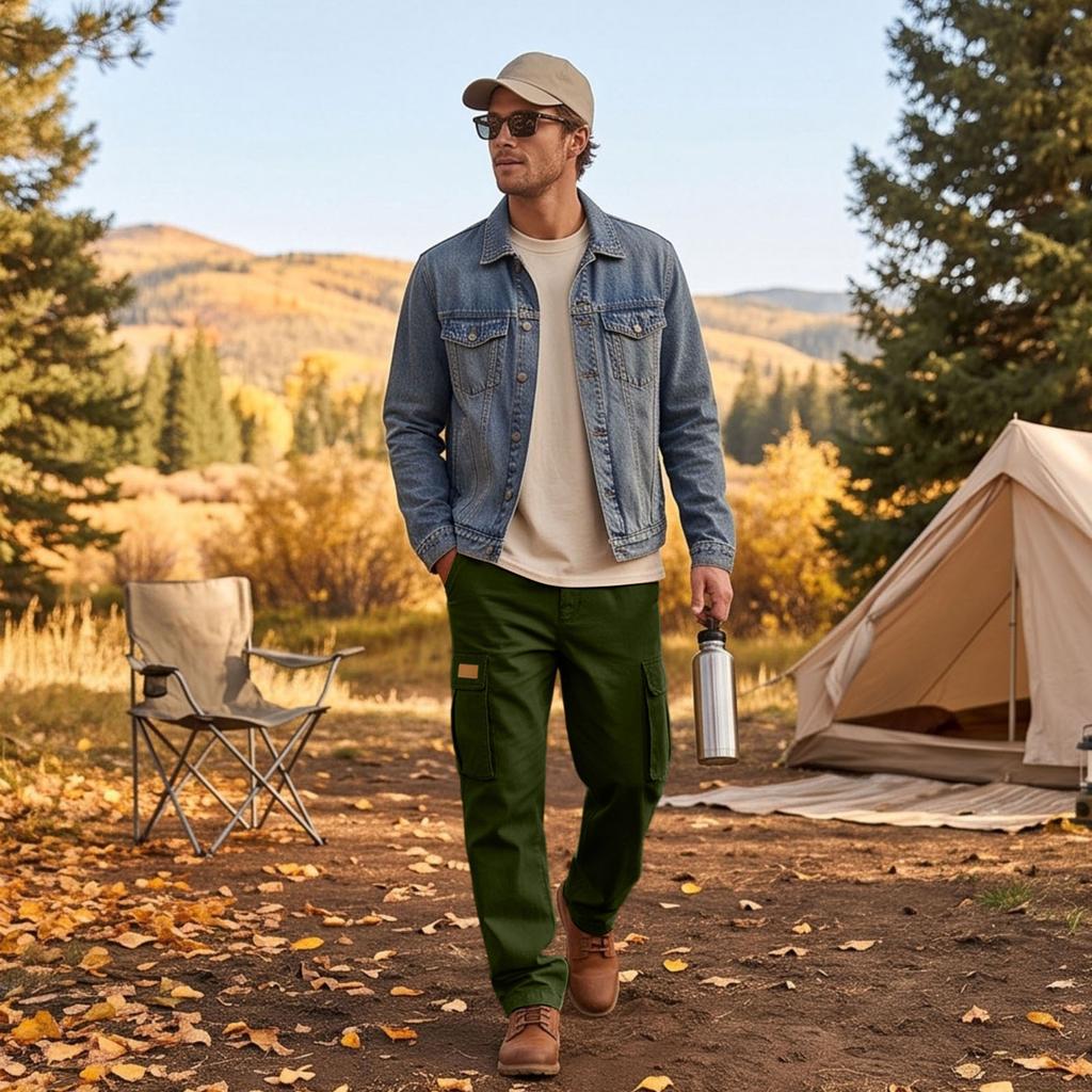 Men's Multi-Pocket Cargo Pants for Outdoor Hiking and Work