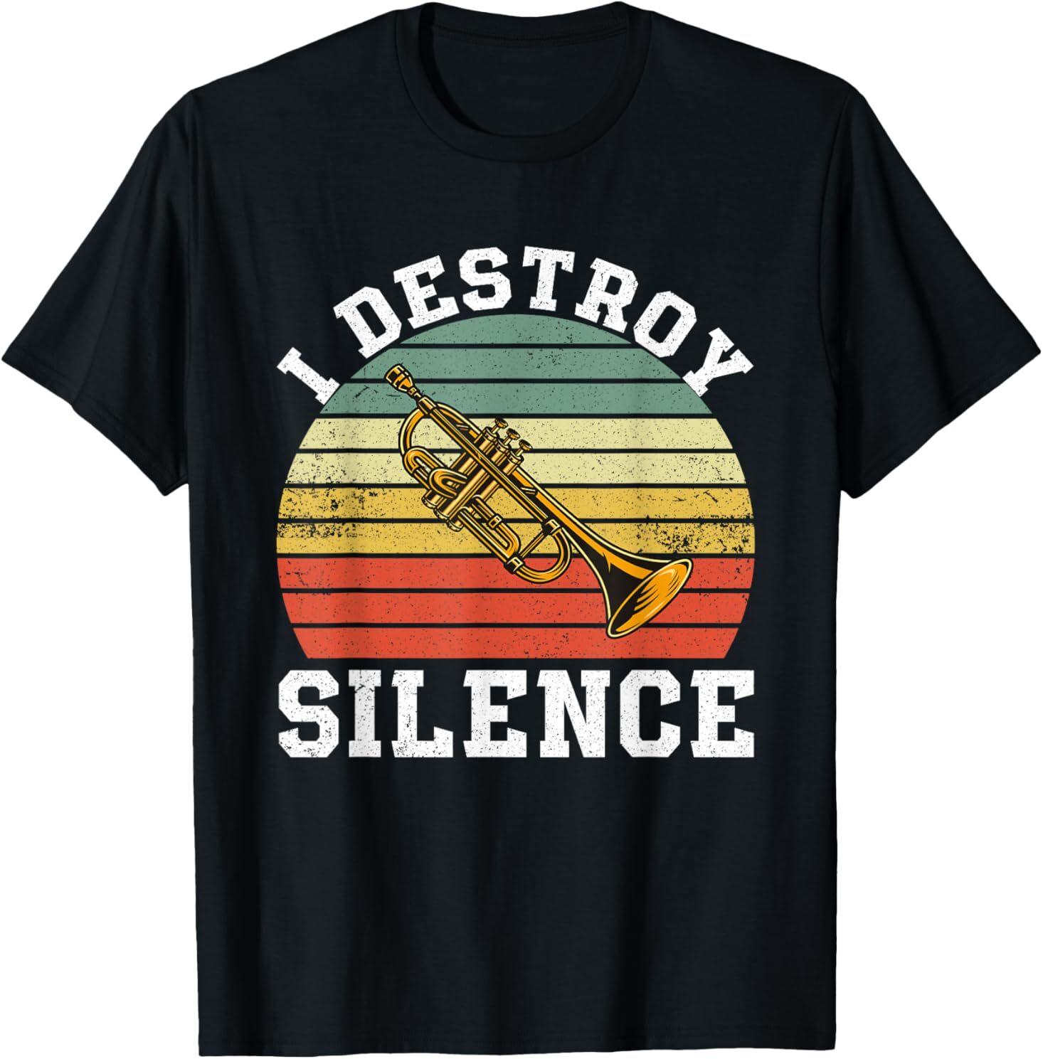funny Trumpet Player I Destroy Silence Vintage Band lover T-Shirt XXL