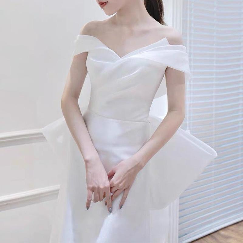 Light wedding dress 1011 new simple satin French fishtail temperament bride super fairy dream Mori travel dress skirt
