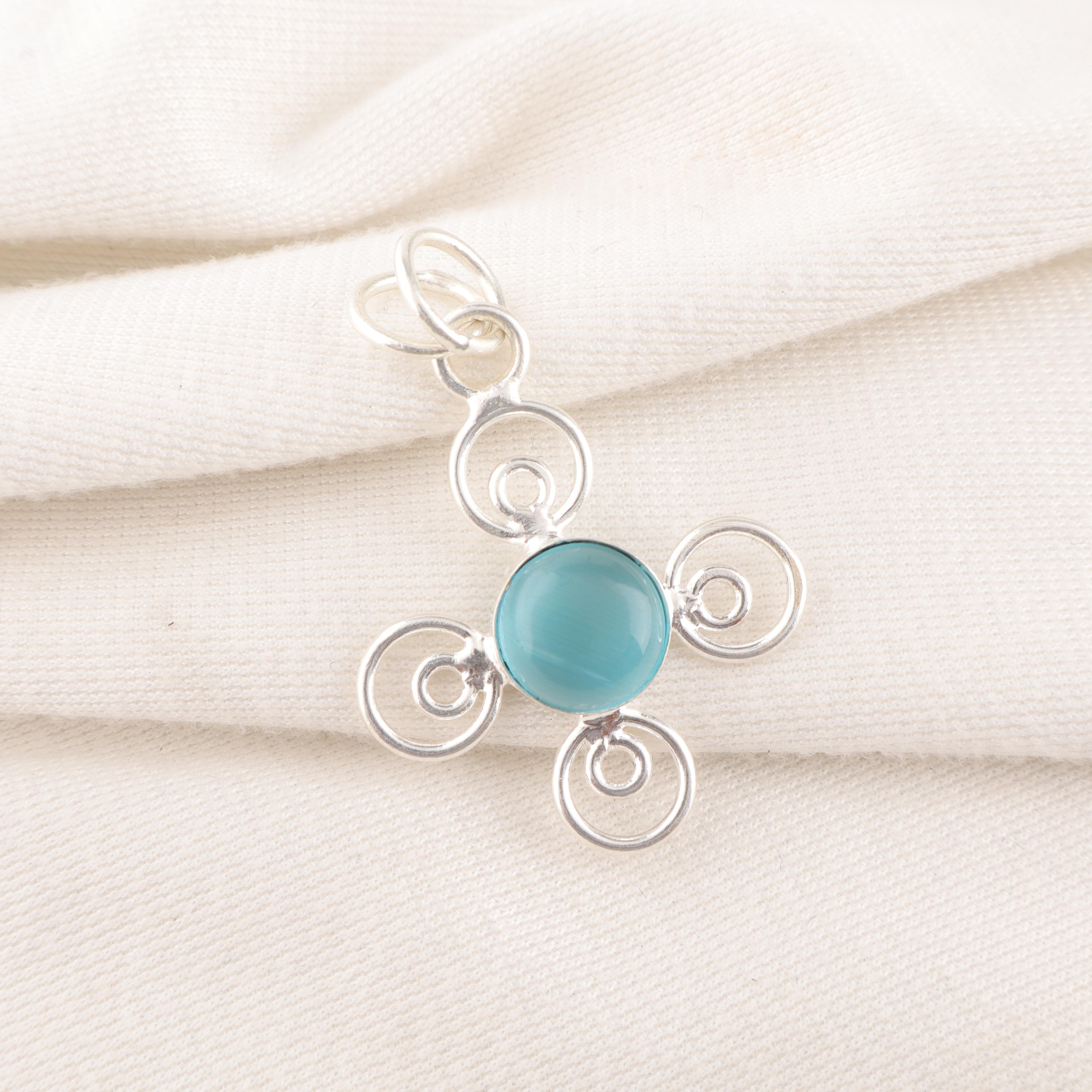 

Подвеска из цельного стерлингового серебра 925 пробы «Кошачий глаз», Ювелирное изделие с подвеской из драгоценного камня ручной работы, Привлекательная серебряная подвеска «Кошачий глаз», Ювелирный подарок для друга 1.57 Inches синий