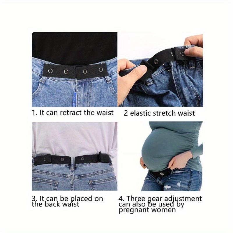 1pc Jean Waist Adjustment Buckle, Black Nylon Invisible Waist Elastic Strap, For Pants