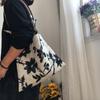 Vintage Ins Texture Black White Contrasting Jacquard Fabric Cowhide Rope Bag Underarm Shoulder Cosmetic Female