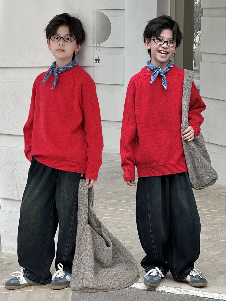 Boys' Non-Pilling Warm Knit Sweater, Korean Style, Long-Sleeved, Autumn/Winter 2025