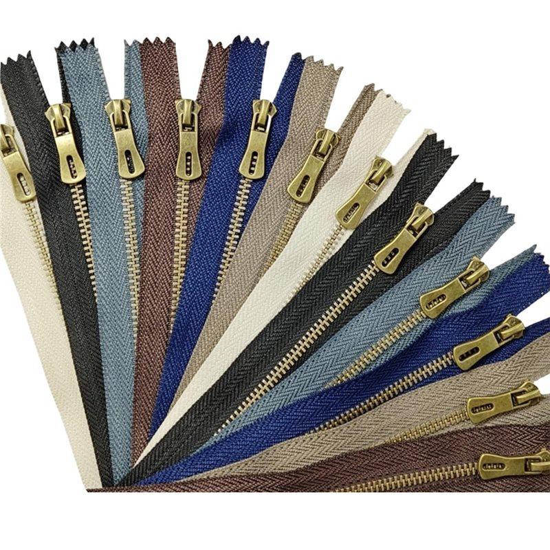 Premium-Non-Separating Zippers 12Pcs 3 Antique Brass Close-End Metal Zippers Assorted Colorful For Purses Bags Pockets Handbags