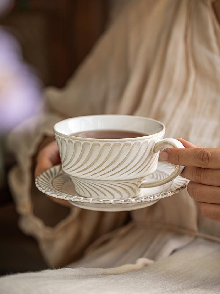 Vintage Ceramic Coffee Cup and Saucer Set Americano Latte Retro Style
