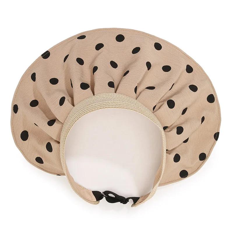 Summer Breathable Empty Top Hats For Women Vintage Polka Dots Adjustable Wide Brim Sun Hat Girls Outdoor Portable Foldable Caps