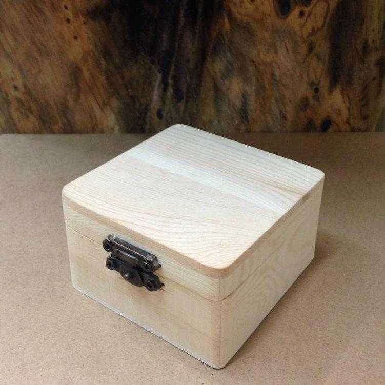 Small Square Pine Wood Jewelry Box with Moon Logo - Solid New Zealand Pine Gift and Storage Box