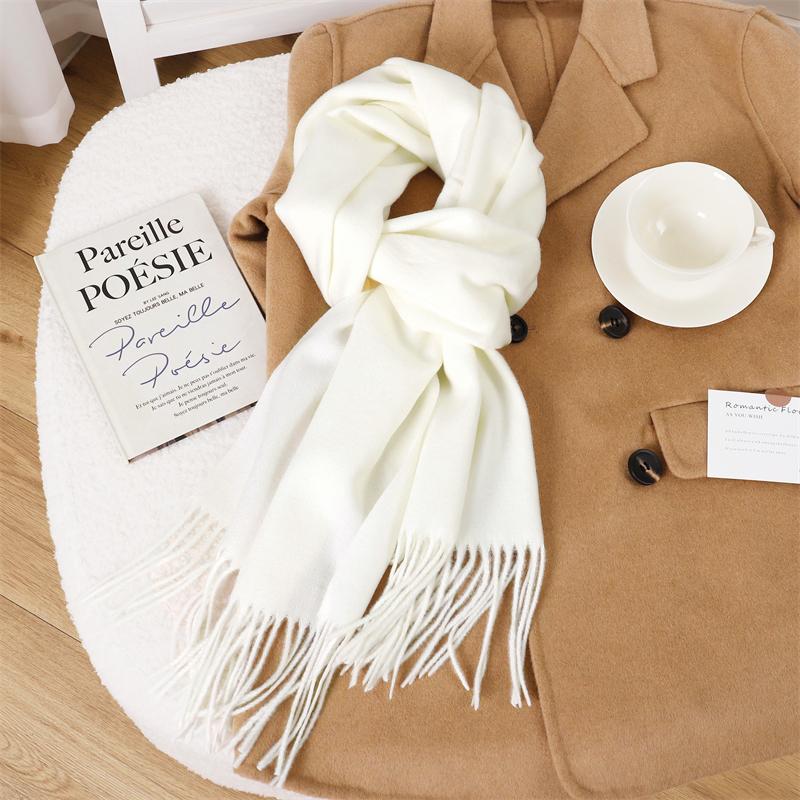 30*180cm Korea Styles Solid Color Cashmere Winter Warm Women Scarf Thicken Shawl Tassels Pashmina Hijab Wrap Windproof Foulard