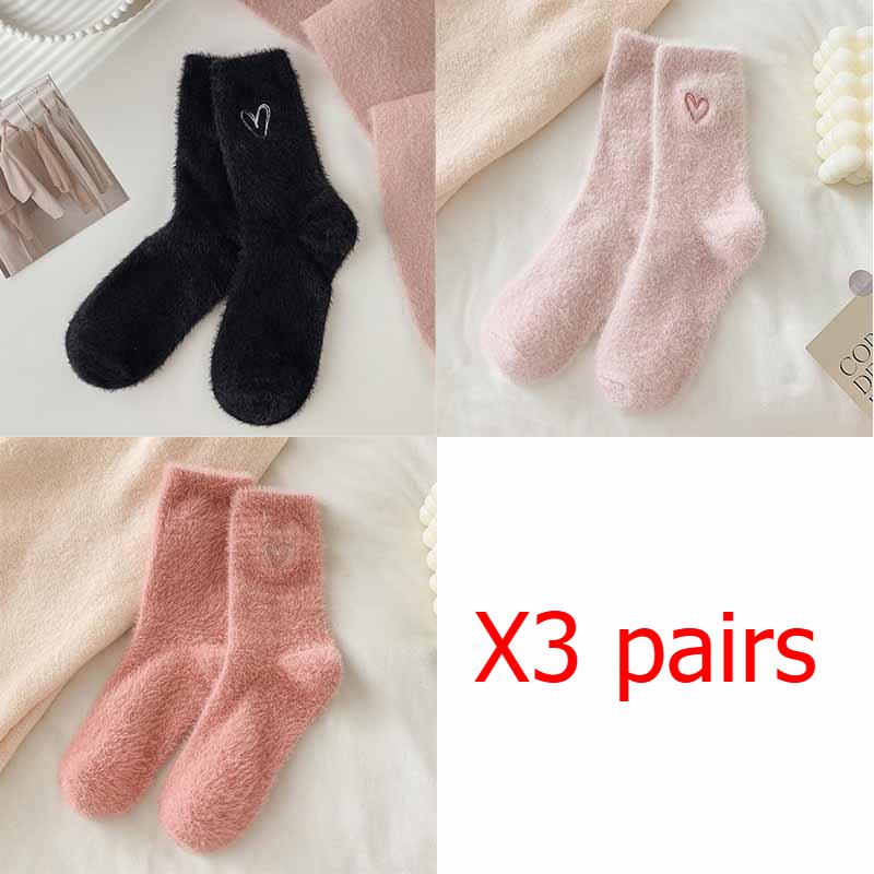 Women's Solid Color Home Socks Autumn and Winter Mid Calf Thickened Warm Mink Velvet Pile Socks
