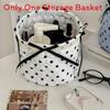 Stylish Nylon Dot Pattern Storage Bin With Ribbon For Makeup And Toy Organization