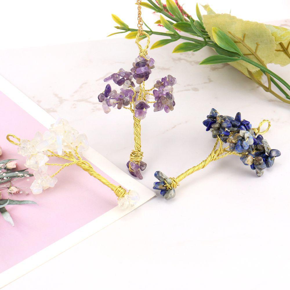 Hand-Wound Raw Copper Wire Natural Gravel Crystal Tree, Colorful Natural Stone Lucky Tree Necklace N89