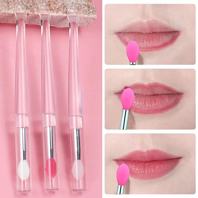 Lip Brush Silicone Lipstick Applicator with Cap Multifunctional Lips Blending Stick Beauty Makeup Tool