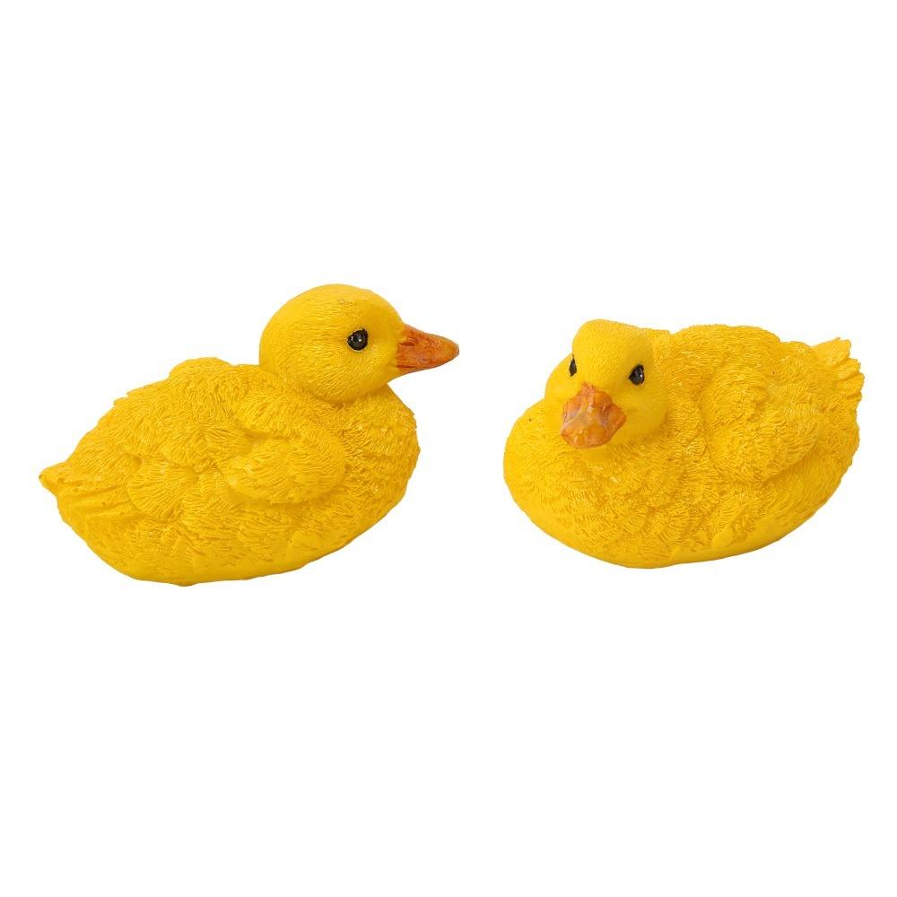 2pcs Simulation Resin Duck Figure Yellow Mini Duck Figurine Duck Garden Statue Pond Decor