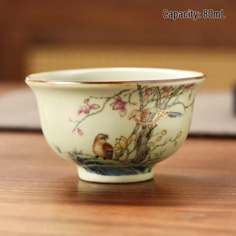Shangqi Ceramic Tea Cup Set with Plum, Orchid, Bamboo, Chrysanthemum Motifs