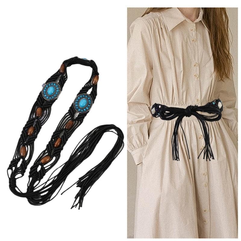 Cowgirl Waist Chain Casual Tie Belt Vintage Bohemian Waist Ceinture Cowgirl Lady Belt Elegant Woven Beads Western