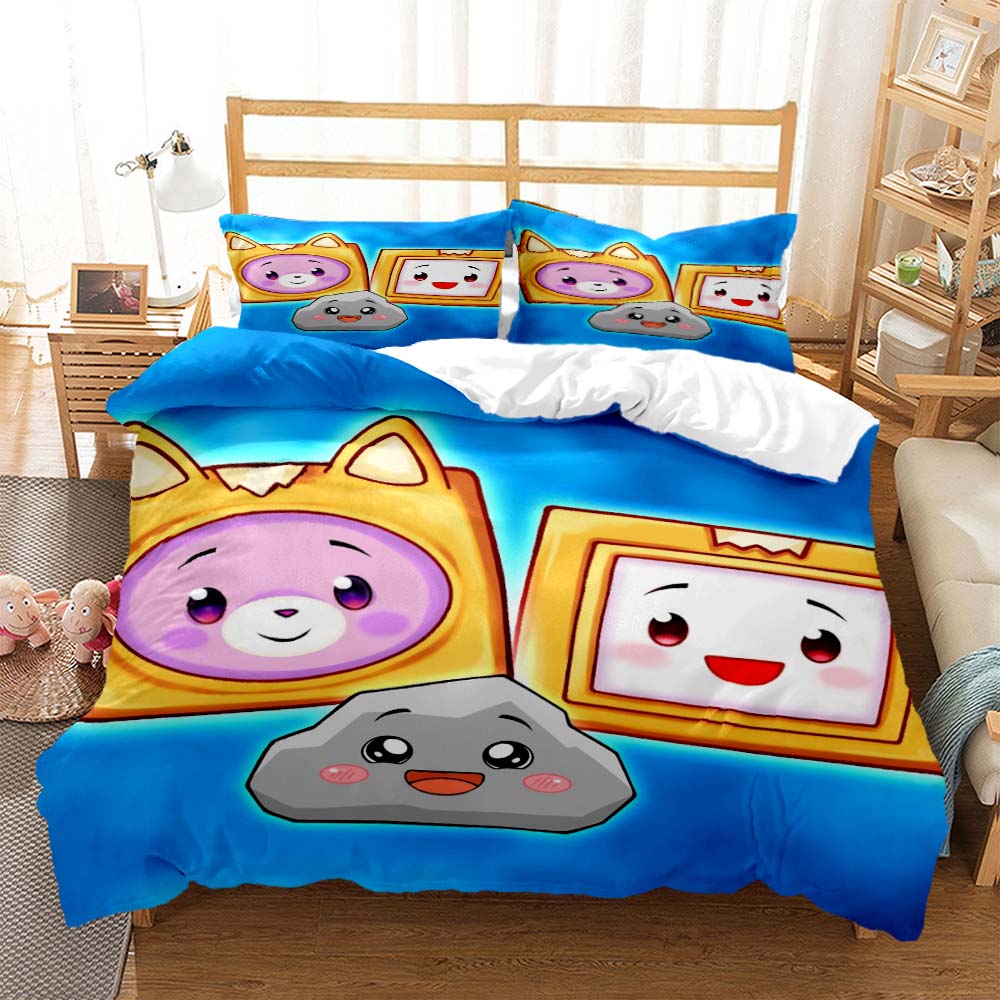 Lankybox Foxy Boxy Cute Cartoon 3D Printed Bedding Queen Bedding Set Customized King Size Bedding Set Soft and Comfortable