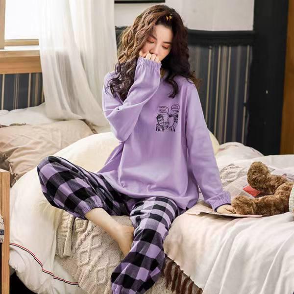 Women's Korean Smiley Face Cartoon Pajamas Set – Long-Sleeved Pullover & Trousers for Autumn/Winter