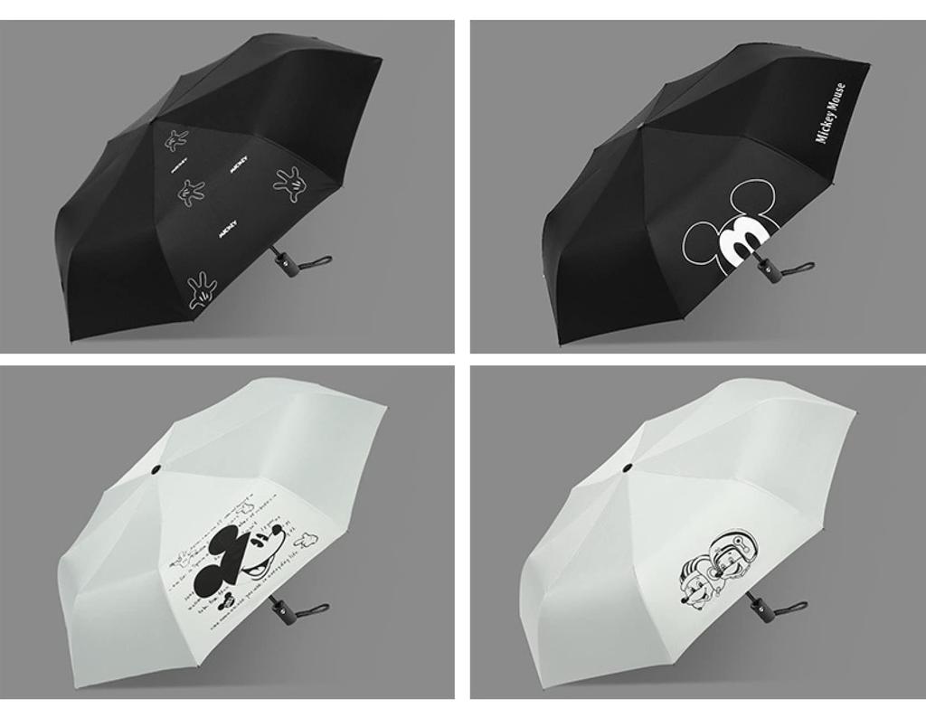 Mickey and Minnie Disney Character Folding Umbrella with Automatic UV Suitable for Sun and Includes Storage Perfect Gift Parasol, One-Touch Open/Close