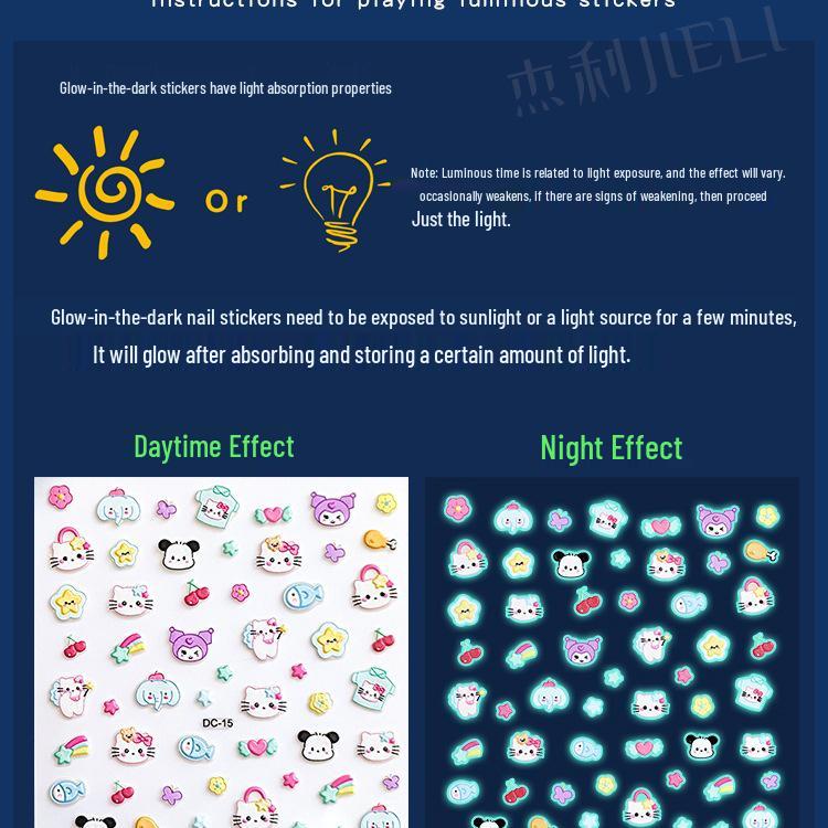 Glow-in-the-Dark 5D Embossed Nail Stickers for Kids - Waterproof, Long-Lasting Princess Nail Art Patches for Toes