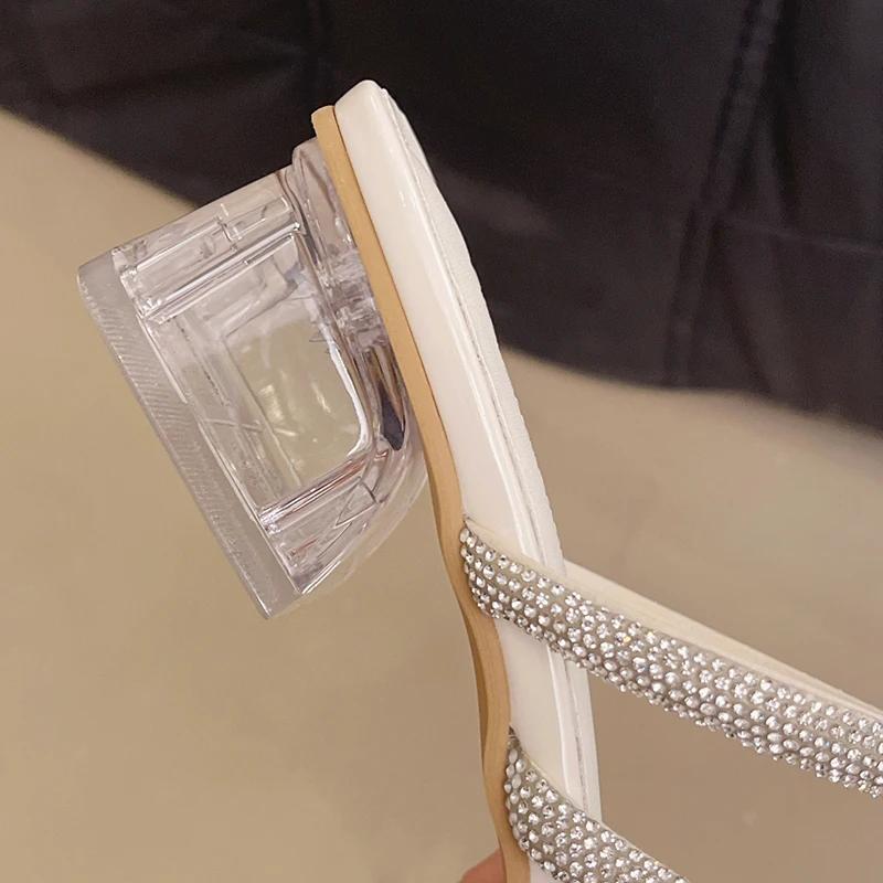 Fashion 2025 Luxury Crystal Butterfly Sandals Women Summer Fashion Clear Heel Wedding Party Shoes Woman Clip Toe Thick Heeled Sandalias