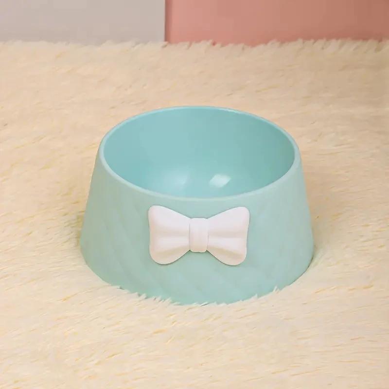 Creative Cute Bowknot Decor Pet Feeding Deepen Bowl Cats Dogs Durable Friendly PP Cat Food Dish Bowl Water Basin Non-Slip Base