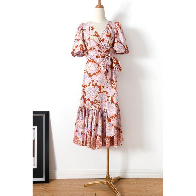 

Элегантное розовое хлопковое платье против старения, облегающее фигуру, с запахом на груди Apricot pink 6