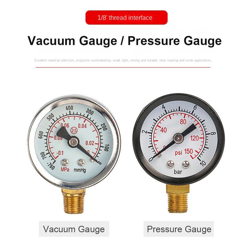 -0.1~0 MPa Vacuum Pressure Gauge 1/8 Inch NPT 0-150psi Pressure Gauge for Air Pump Oil Water Separator Filter Pneumatic Tools