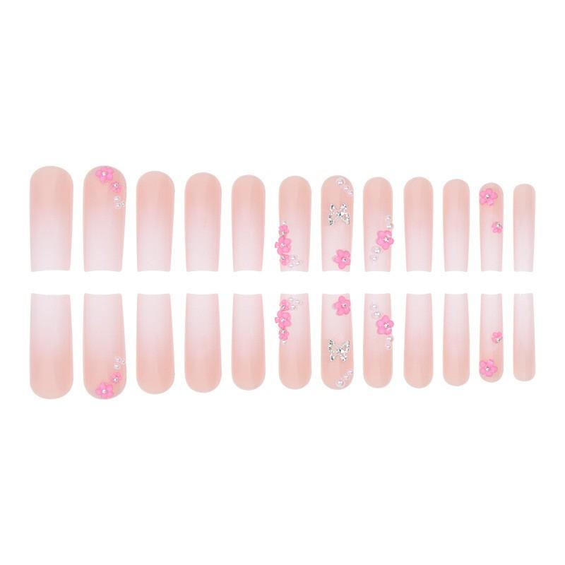 Gradient Butterfly Nail Art Tips Sweet Floral Press-On Nails Gel Glue Or Jelly Adhesive