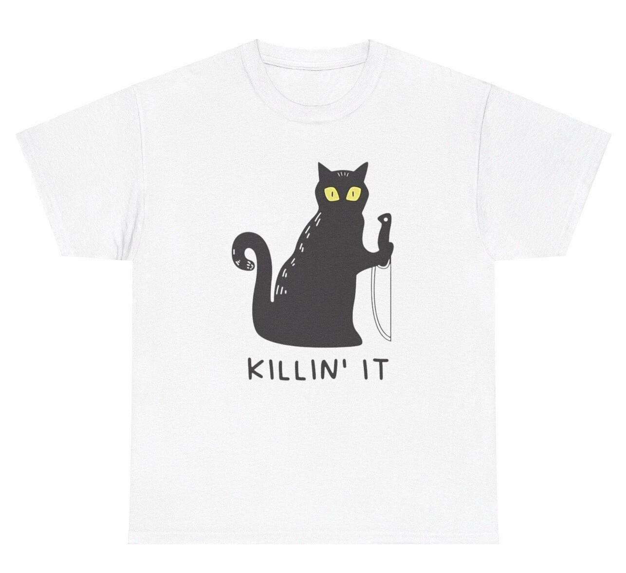 Killin It Cat Knife TShirt Funny Sarcastic Cat Horror Murderer Graphic Humor Tee 4XL