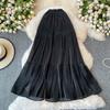 Sommer Herbst Neu Einfarbig Rüschen Patchwork Chiffon Fließender Rock für Damen Hoher Bund Vielseitiger Midi Rock für Damen