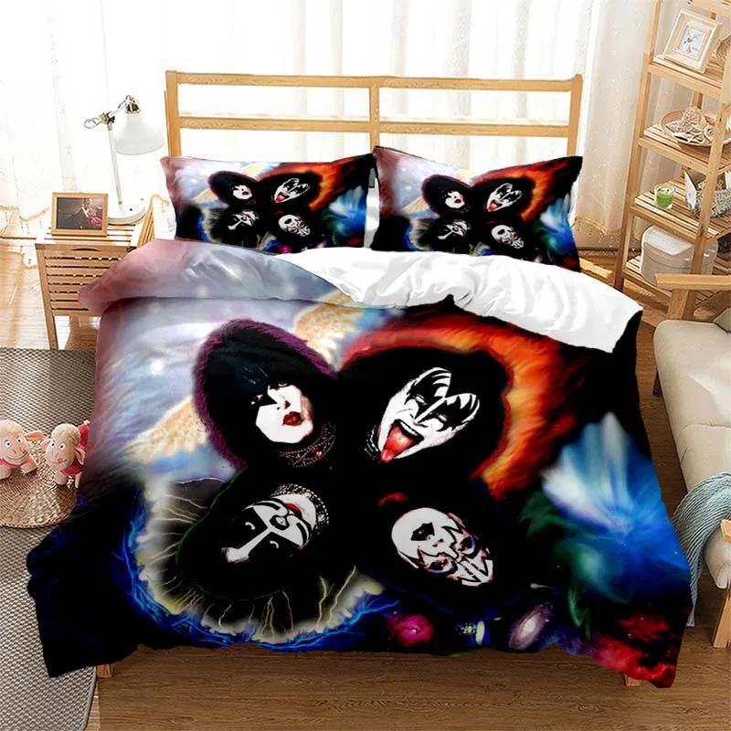 Conjunto de cama Kiss Rock Band meninos meninas gêmeo queen size capa de edredom fronha cama crianças adulto moda casa têxtil têxtil