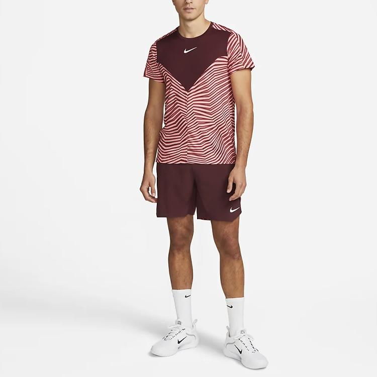 Nike Court Dri-FIT Slam Striped Colorblock Crew Neck Short Sleeve Tee Men Tops Night-Maroon DV0702-681