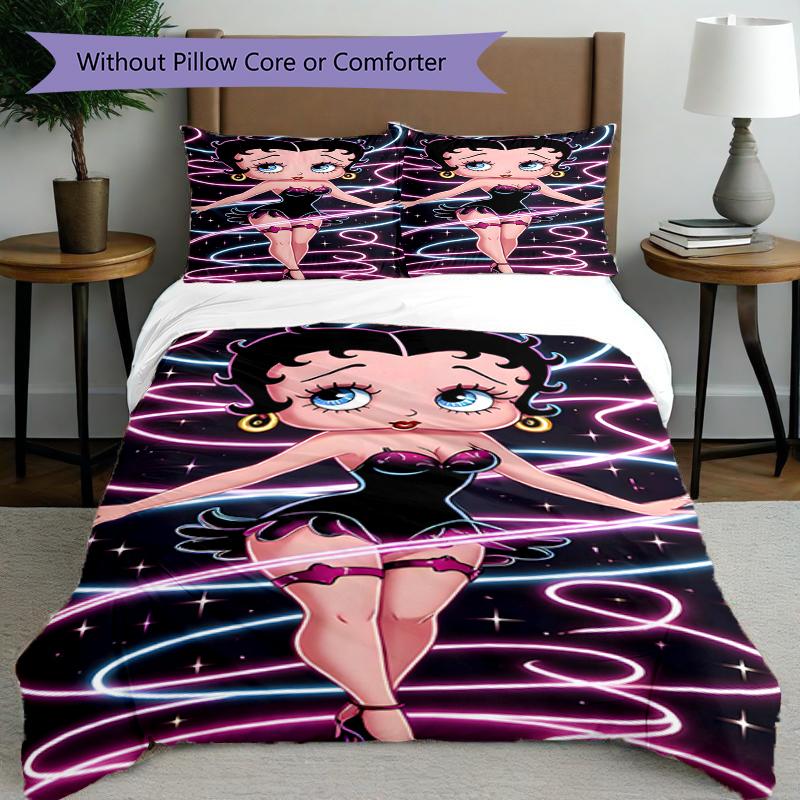 3pcs Duvet Cover Set (1*Duvet Cover + 2*Pillowcase, Without Core),Betty Boop Print Bedding Set, Bedroom Decor, All‑Season, Birthday Gift