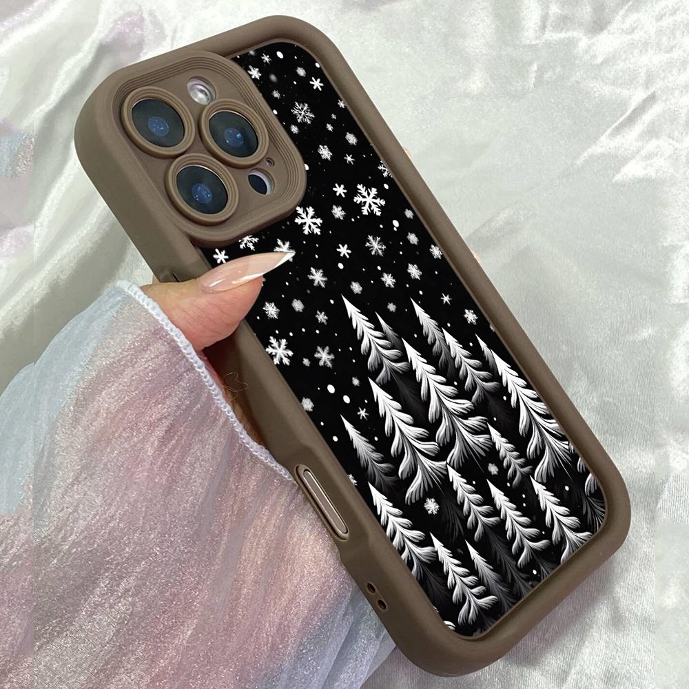 

JT94 Black White Snowflakes Christmas Tree for iPhone 17 16 15 Pro Max Samsung S26 S25 S24 Ultra A17 A16 A07 A56 Xiaomi 15T Redmi 15c Soft TPU Case Redmi 15C 4G/5G(171.6) коричневий