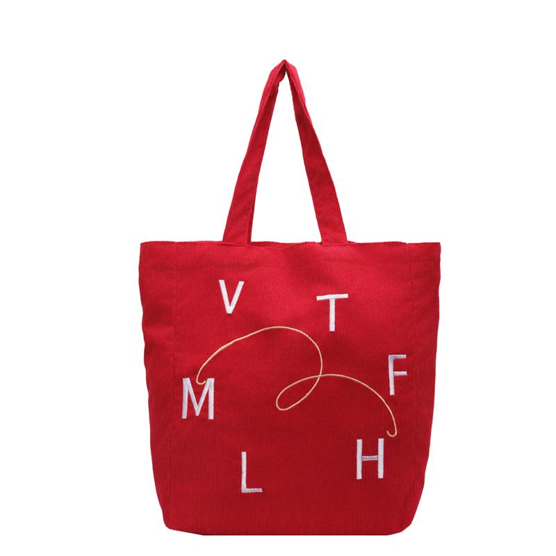 

Сумка-тоут с вышитыми буквами, вельветовая сумка через плечо, сумка через плечо, большая вместимость, повседневная сумка винный