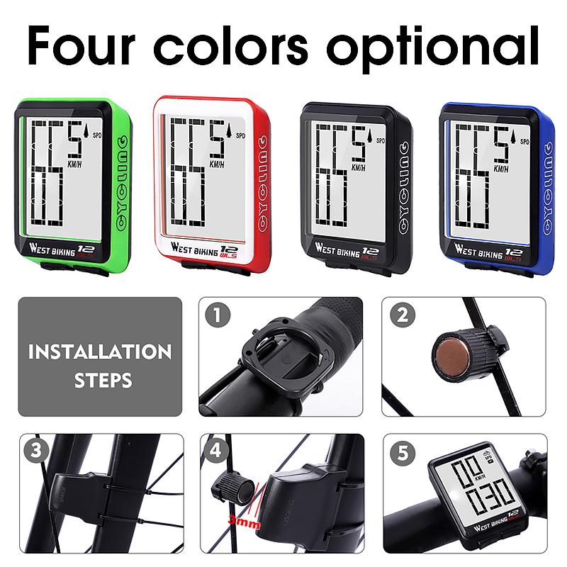 WEST BIKING Bike Computer Multifunction LED Digital Rate MTB Bicycle Speedometer Wireless Cycling Odometer Computer Stopwatch2