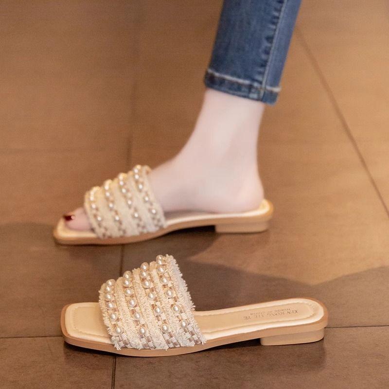 

French beautiful flat-bottomed cool slippers women s summer wear 2025 new fairy style with skirt casual beach sandals 40