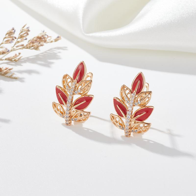 Kinel Red Fall Earrings For Women Maple Leaf Shape Zircon Jewelry Gift