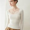 Elegant 100% Cashmere U-Neck Knit Sweater for Women - Slim-Fit, Ribbed, Soft, and Smooth