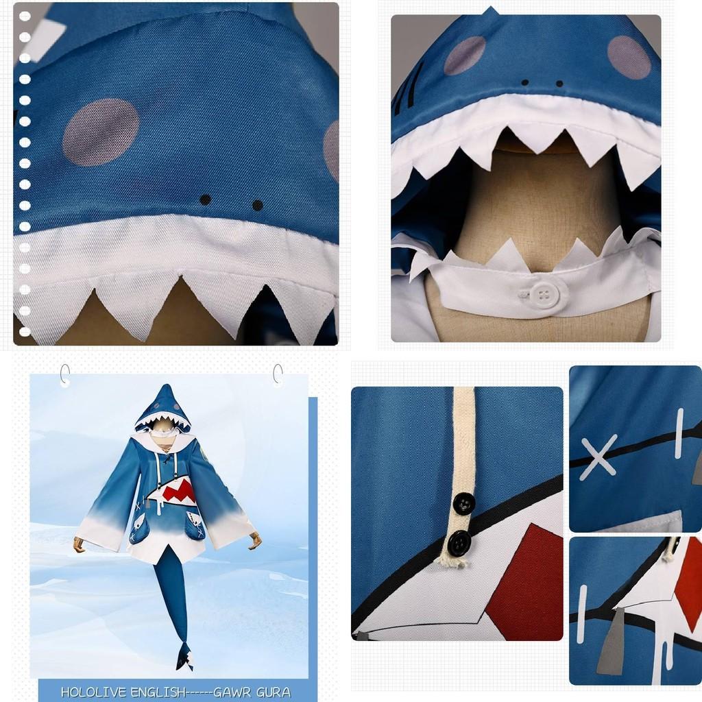 Holen Sie sich das Hololive Gawr Gura Cosplay Kostüm Haifisch Jacke Outfit Mit Fischschwanz Rollenspiel