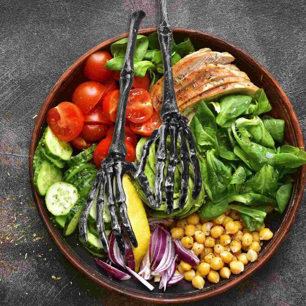 2 Stück Salatbesteck Gabel Totenklaue Löffel Schöpflöffel Servierer Kunststoff Halloween Dinnergabeln Küchenutensilien